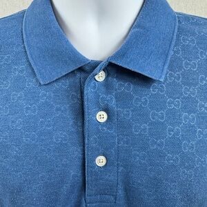 Gucci Blue Polo Shirt with Subtle Pattern